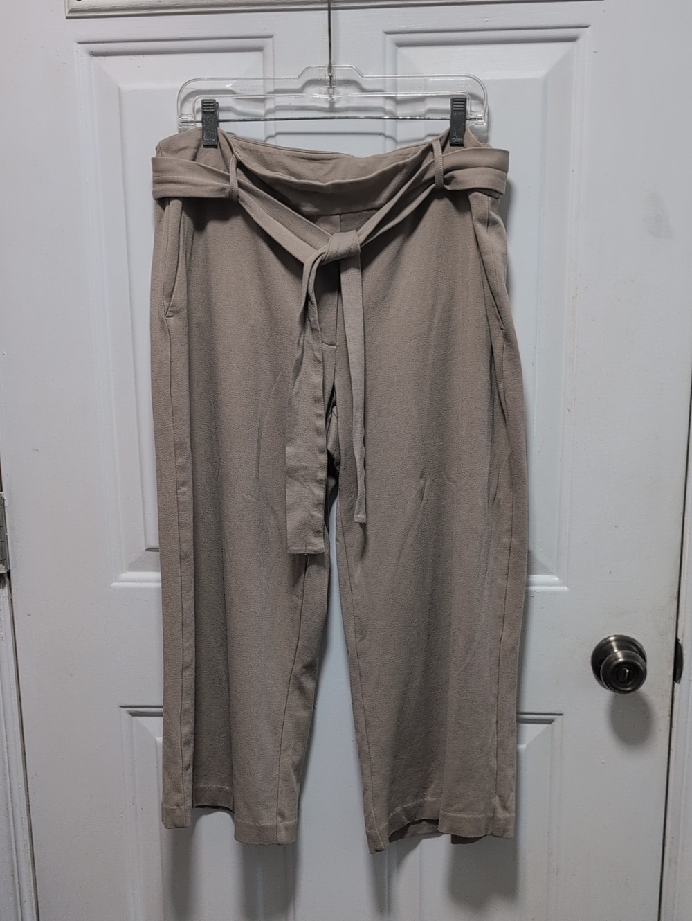 High-Rise Tie-Waist Cropped Pants in Taupe
